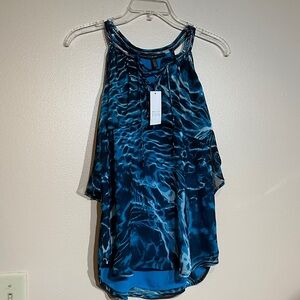 White House Black Market Blue Patterned Top